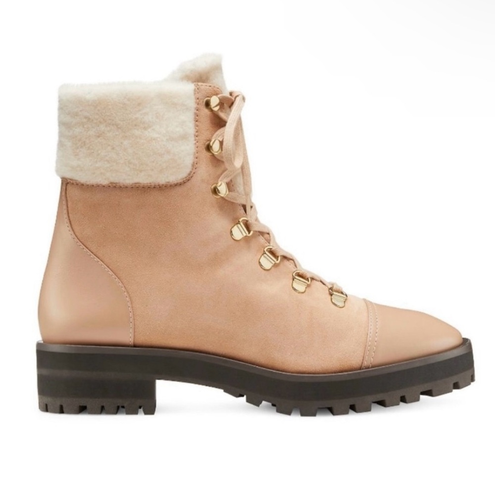 NWT Stuart Weitzman Alpine Leather & Suede Shearling Combat Boots 6.5
